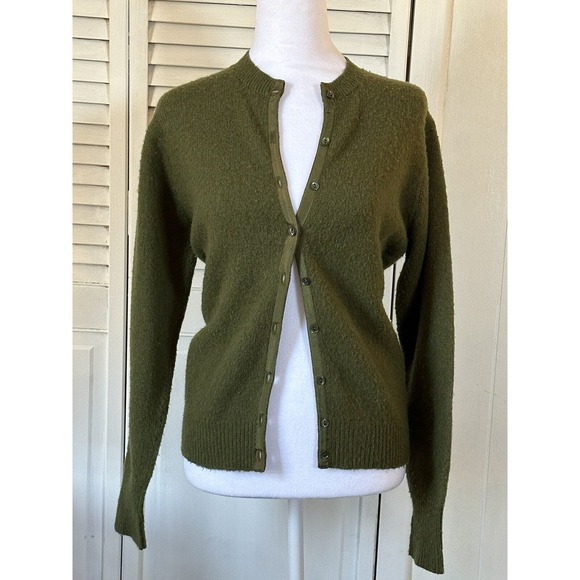 Vintage Sweaters - Vintage Olive Green Women’s Button Up Cardigan Lord & Taylor Grunge Kurt Cobain